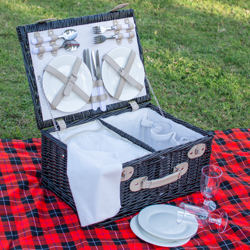 Executive Wicker Picnic basket for four Black Purpink Market Place Ltd