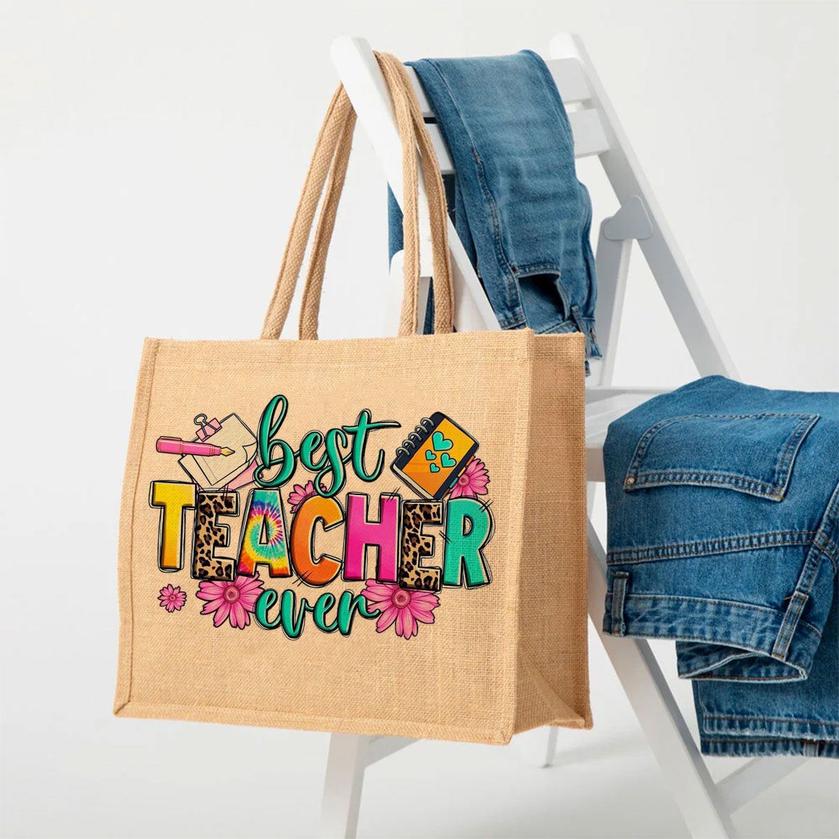 Best Teacher Ever Jute Tote Bag – Teachers’ Appreciation Gift – Purpink ...