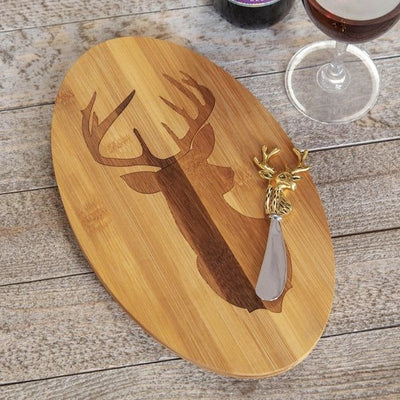 Bamboo Stag's Head Oval Cheese Board with Knife