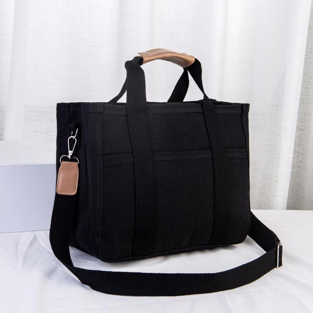 Canvas Tote Bag with Compartments – 30 × 24 × 16 cm Organised Everyday Handbag