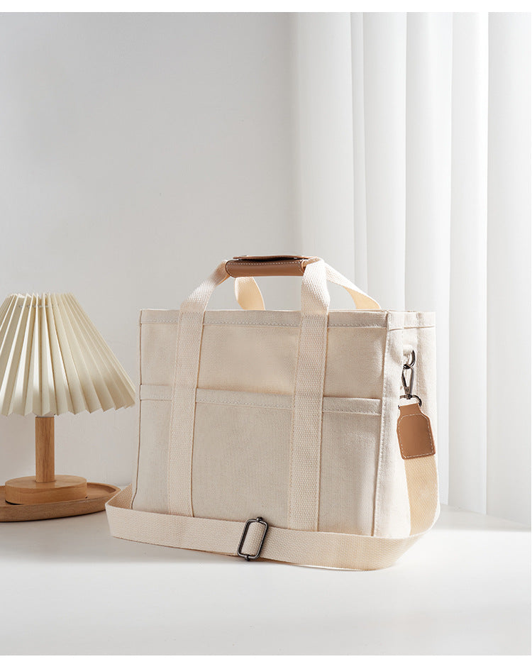 Canvas Tote Bag with Compartments – 30 × 24 × 16 cm Organised Everyday Handbag