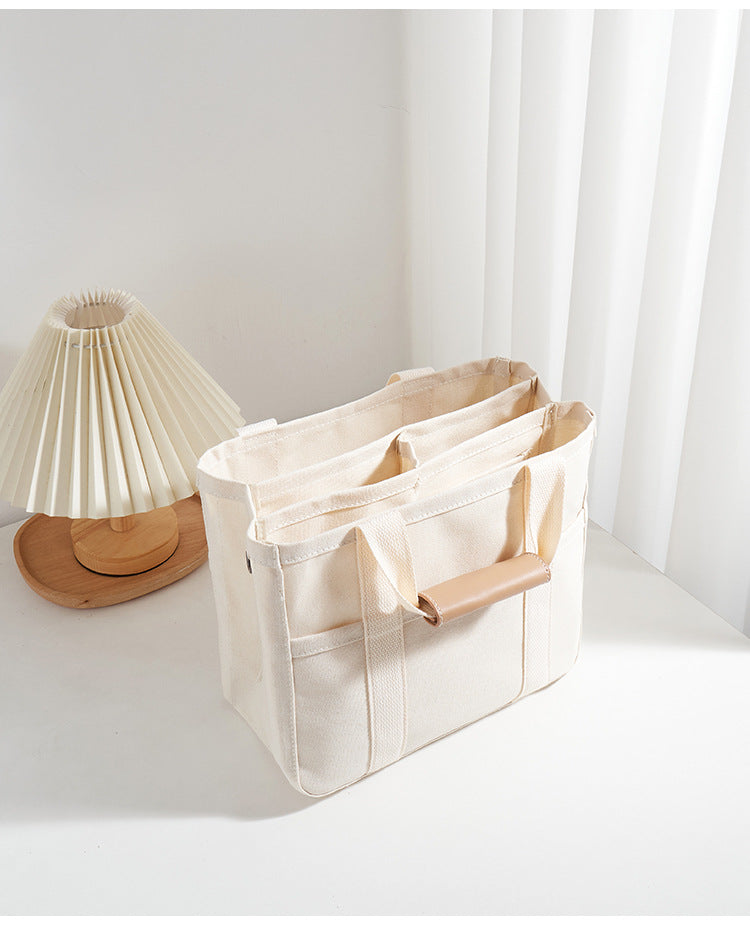 Canvas Tote Bag with Compartments – 30 × 24 × 16 cm Organised Everyday Handbag