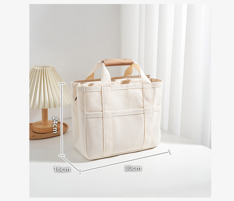 Canvas Tote Bag with Compartments – 30 × 24 × 16 cm Organised Everyday Handbag