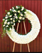 Lilies and Mums Funeral Wreath 60cms