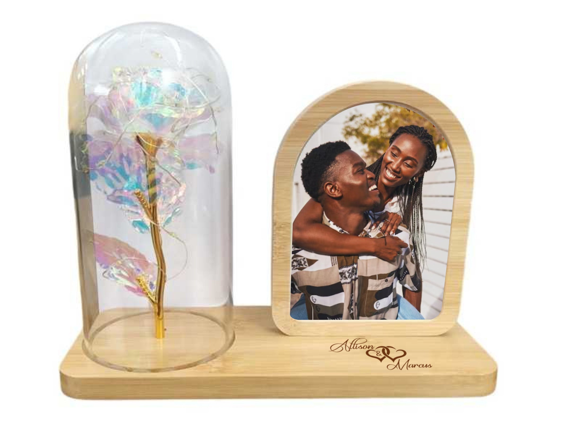 Personalised Arched Wooden LED Lantern Photo Frame