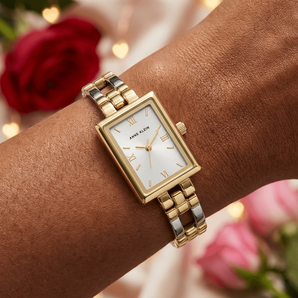 Anne Klein Classic Gold Two-Tone Rectangular Bracelet Watch