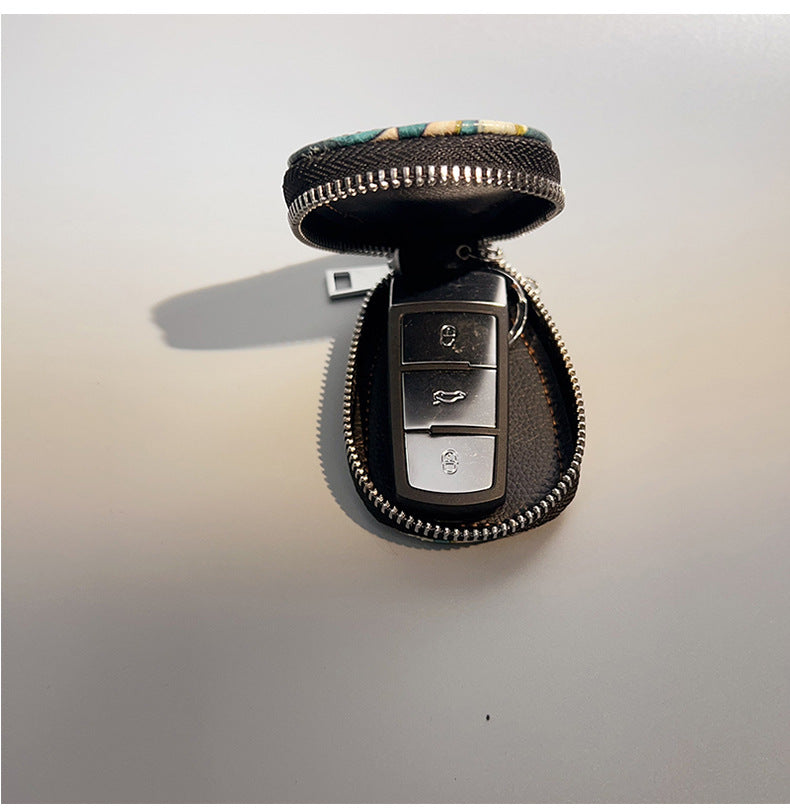 Women’s PU Leather Car Key Case Coin Purse Keychain – 10.5 × 7 × 2 cm Compact Holder