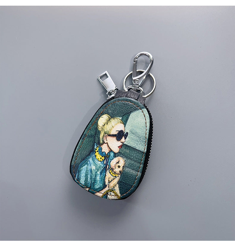 Women’s PU Leather Car Key Case Coin Purse Keychain – 10.5 × 7 × 2 cm Compact Holder