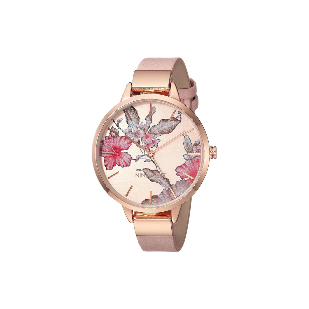 Nine West Women's Floral Dial Smooth Strap Watch