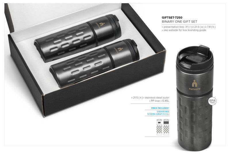 Serendipio Binary One Double-Wall Stainless Steel Drinkware Gift Set – 450ml Insulated Mug