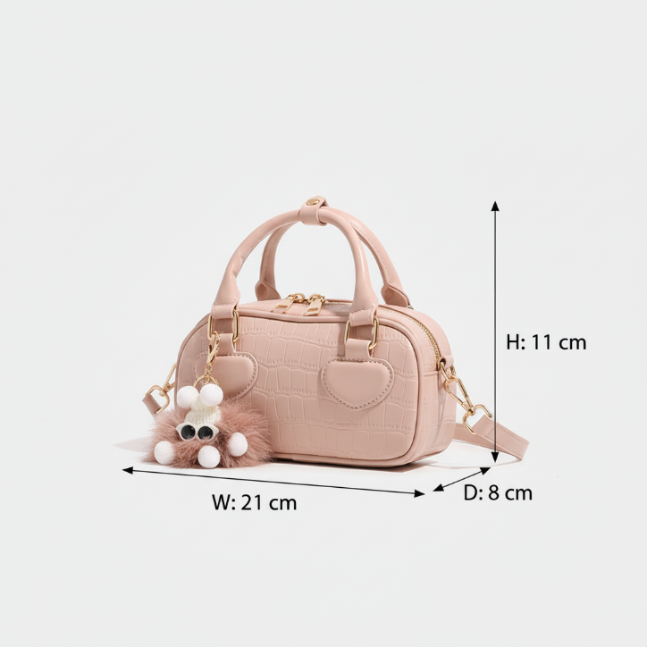 Sweetheart Croc Mini PU Leather Handbag – 21 × 11 × 8 cm Pink Top Handle Shoulder Bag