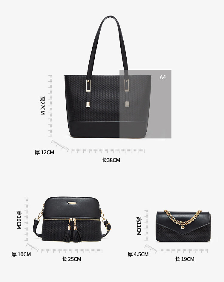 3-Piece Women’s PU Leather Women Handbag Set / Tote, Shoulder Bag & Wallet with Top Handles – 38 × 12 × 27 cm