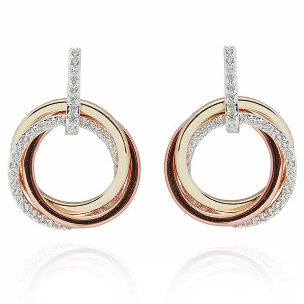Twisted Bliss Three Tone Circles Earrings