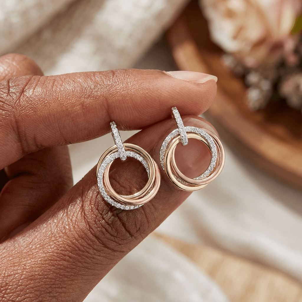 Twisted Bliss Three Tone Circles Earrings