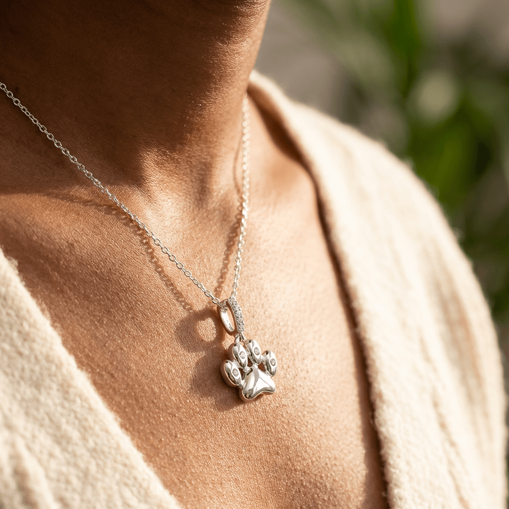 Furry Love Paw Print Necklace – Silver Plated (Pavé CZ)