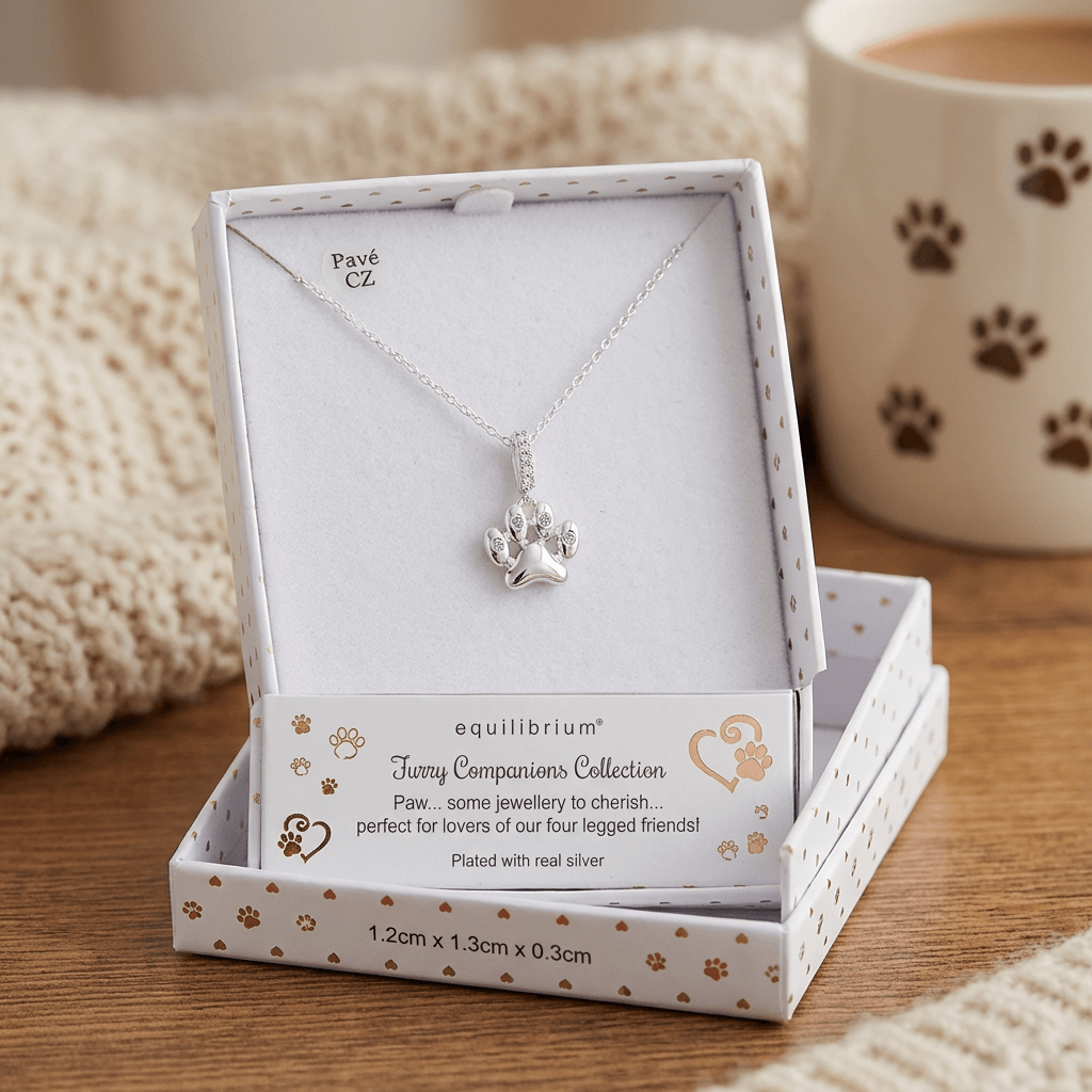 Furry Love Paw Print Necklace – Silver Plated (Pavé CZ)