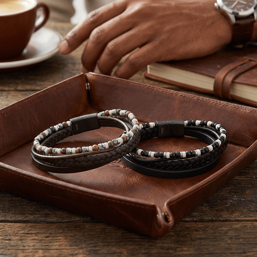 EQ For Men™ Leather & Bead Bracelet Set (4-in-1 Gift Box)