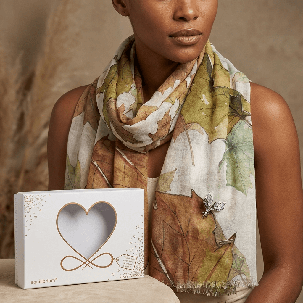 Falling Leaves Scarf & Crystal Butterfly Brooch Set