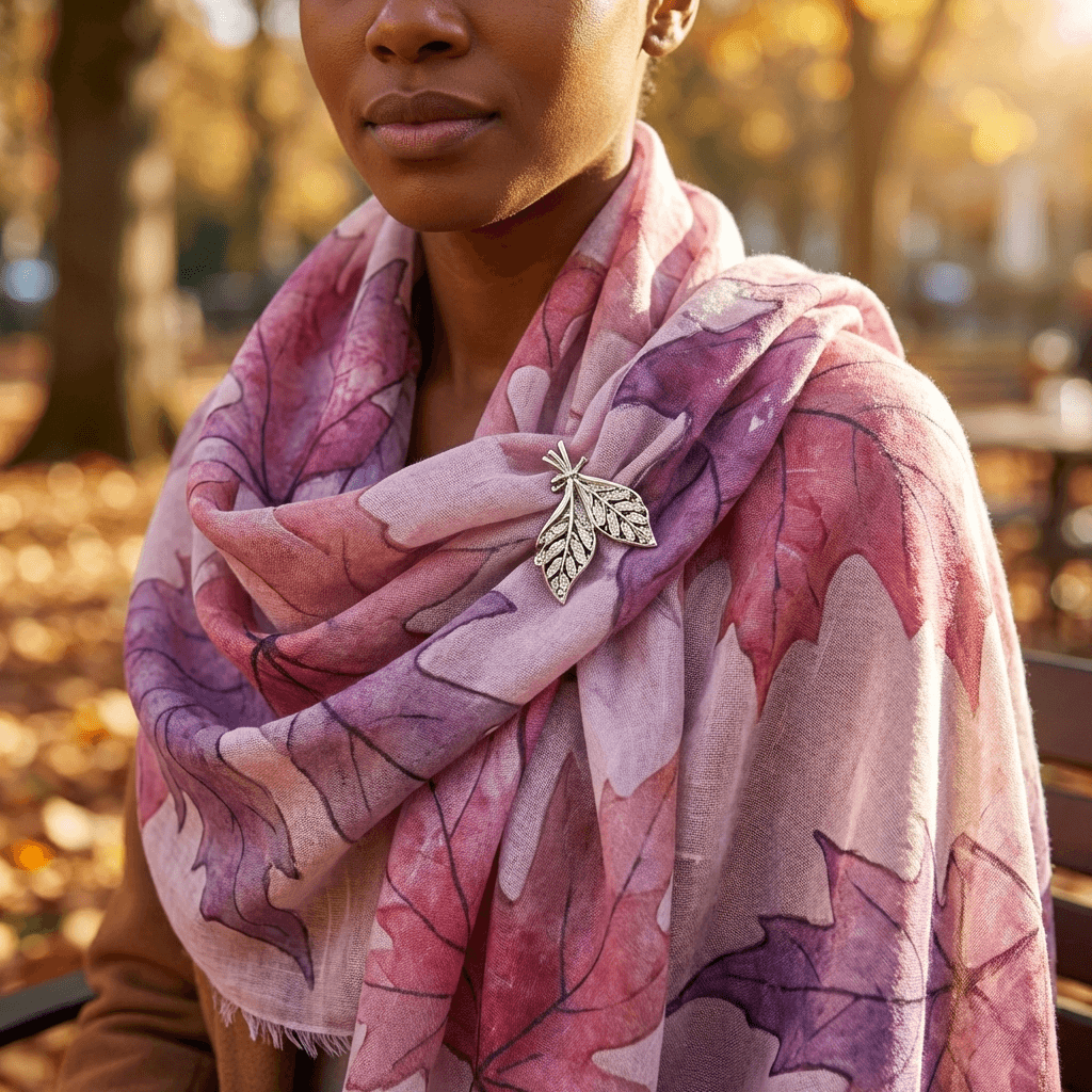 Falling Leaves Scarf & Crystal Butterfly Brooch Set