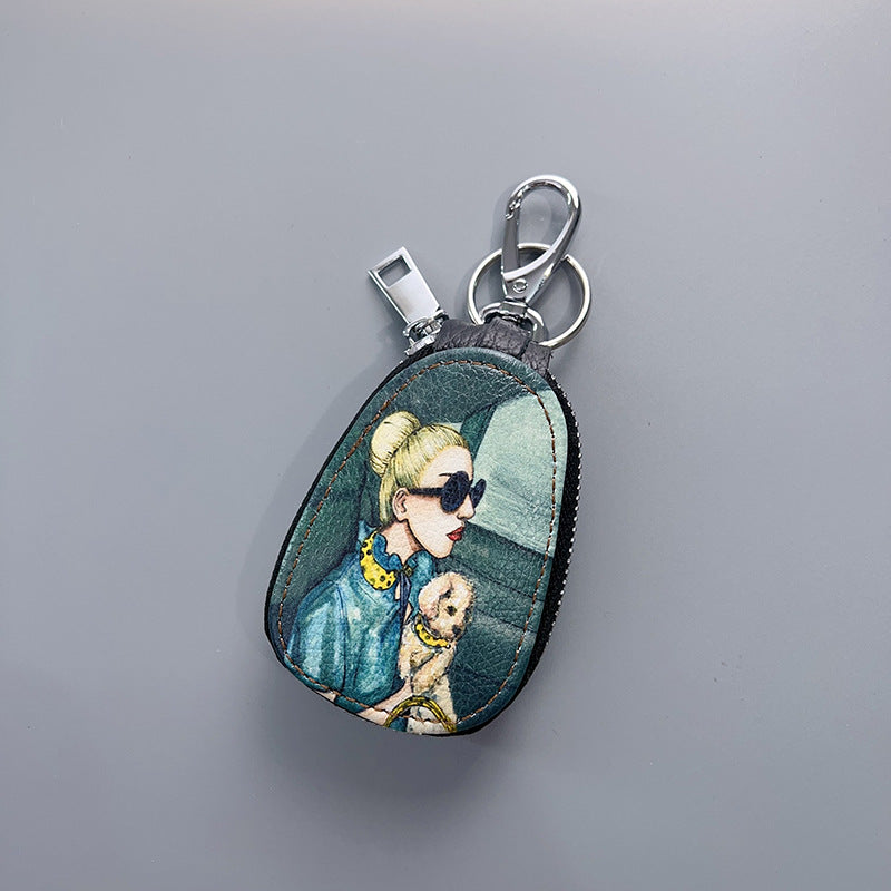 Women’s PU Leather Car Key Case Coin Purse Keychain – 10.5 × 7 × 2 cm Compact Holder