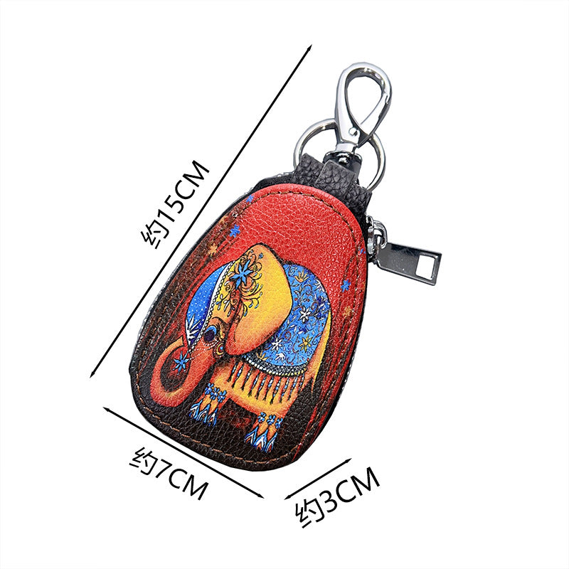 Women’s PU Leather Car Key Case Coin Purse Keychain – 10.5 × 7 × 2 cm Compact Holder