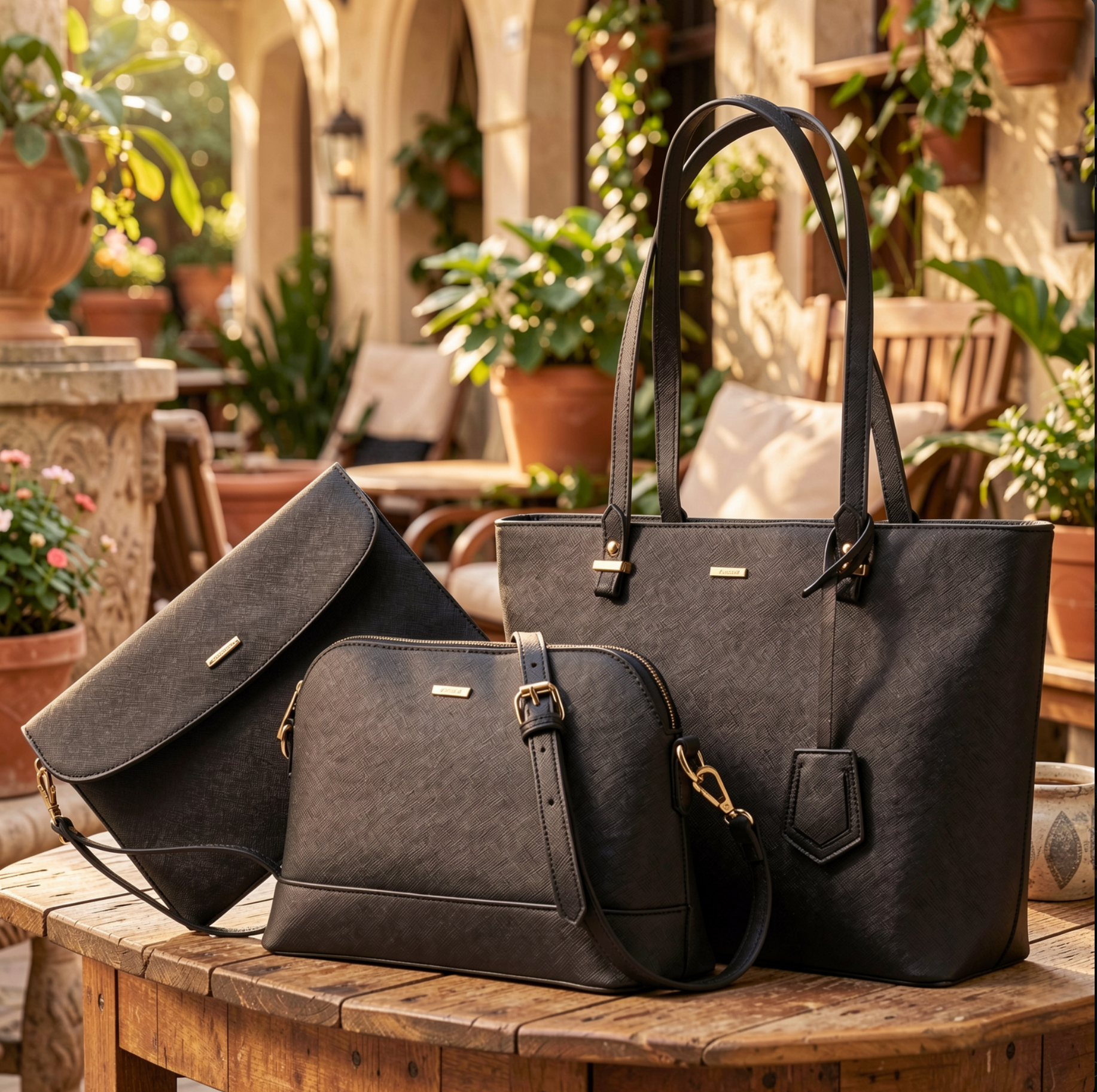 4-Piece Women’s Tote Bag Set /Large PU Leather Handbag, Crossbody, Clutch & Wallet for Work, Travel & Everyday Use