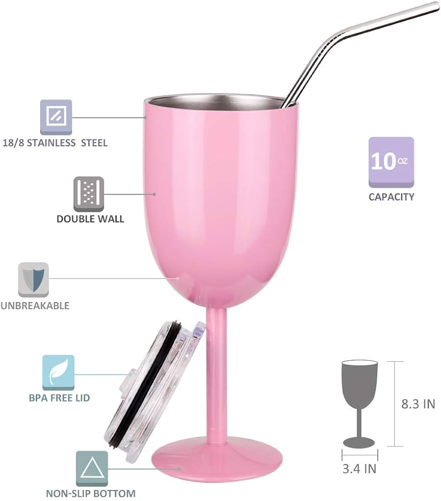 Stemmed Stainless Steel Wine Glasses with Lid