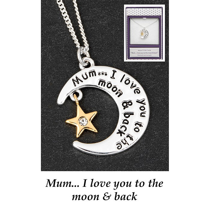 Equilibrium Silver Plated Moon Star Message Necklace Mum