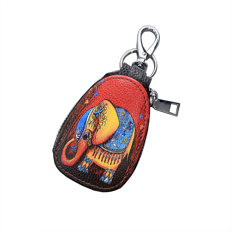 Women’s PU Leather Car Key Case Coin Purse Keychain – 10.5 × 7 × 2 cm Compact Holder