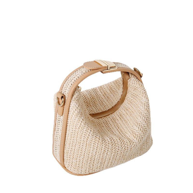Paille Chic Straw Satchel Bag – 19 × 11 × 11 cm Woven Handbag with PU Leather Handle