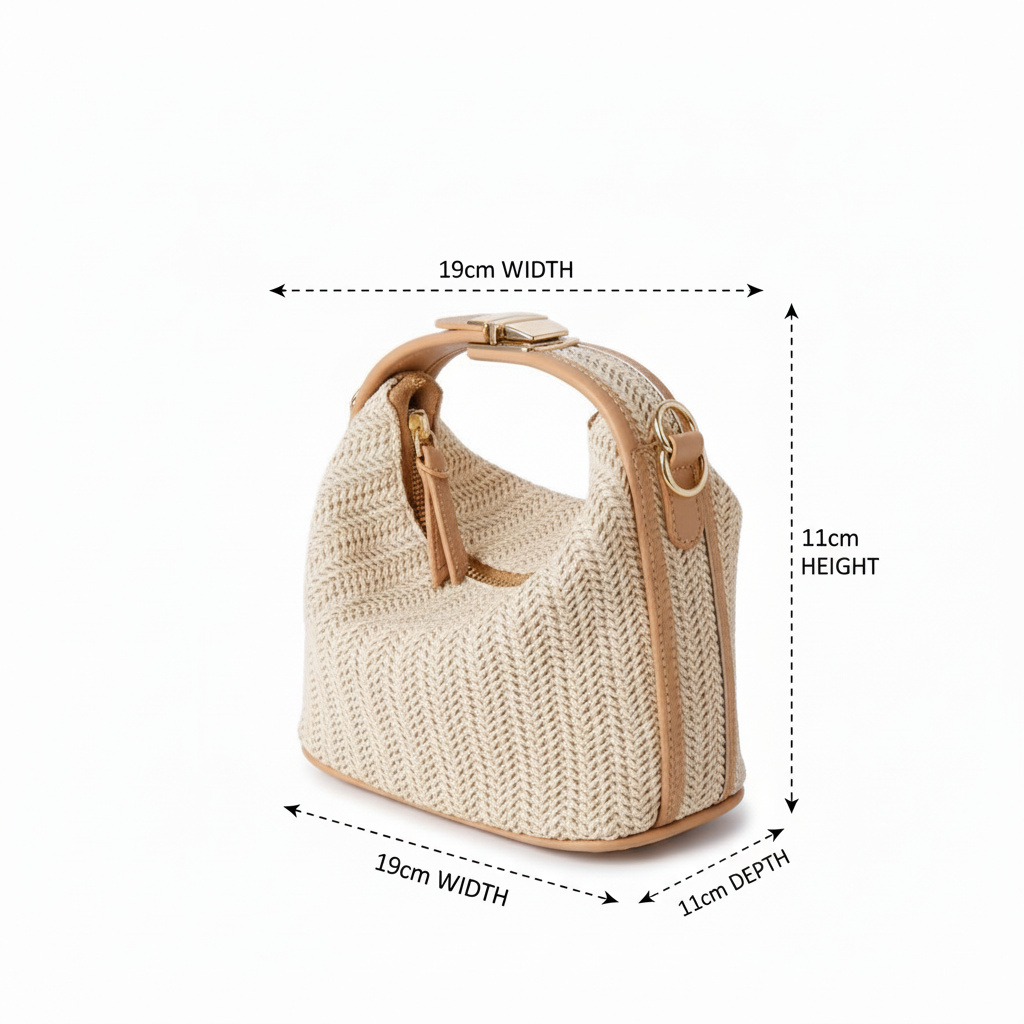 Paille Chic Straw Satchel Bag – 19 × 11 × 11 cm Woven Handbag with PU Leather Handle