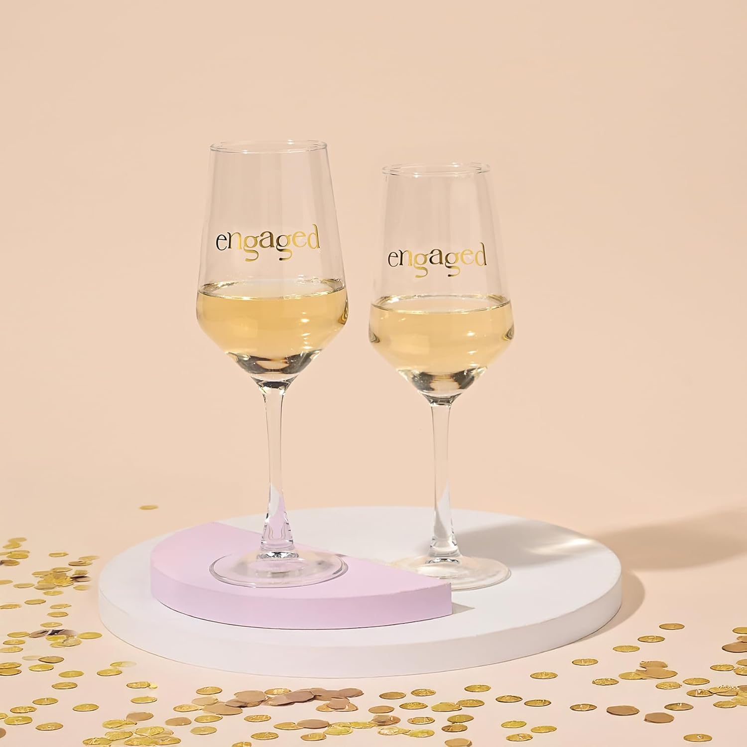 Confetti Set of 2 Wine Glasses – Engaged