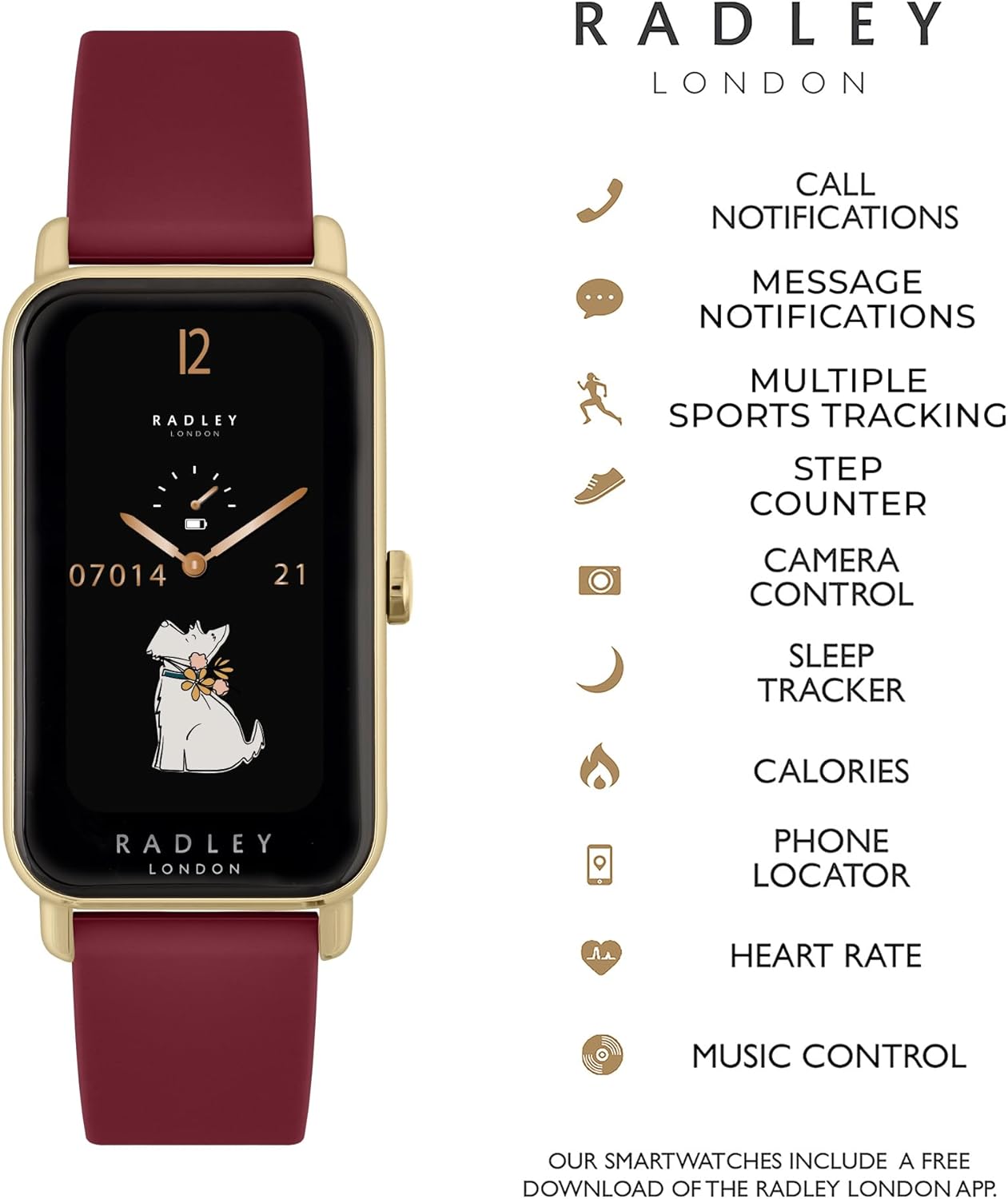 Radley London Rose Gold Smartwatch – Burgundy