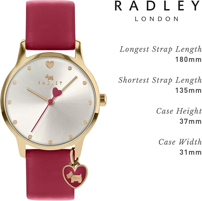Radley London Heart Dial Watch – Claret Leather Strap with Heart Charm