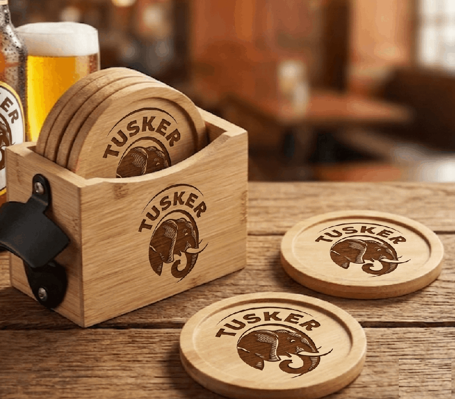 Okiyo Kanpai Bamboo Coaster & Bottle Opener Set – 3.9 in | Bamboo & Metal 2-in-1 Drink Accessory Set