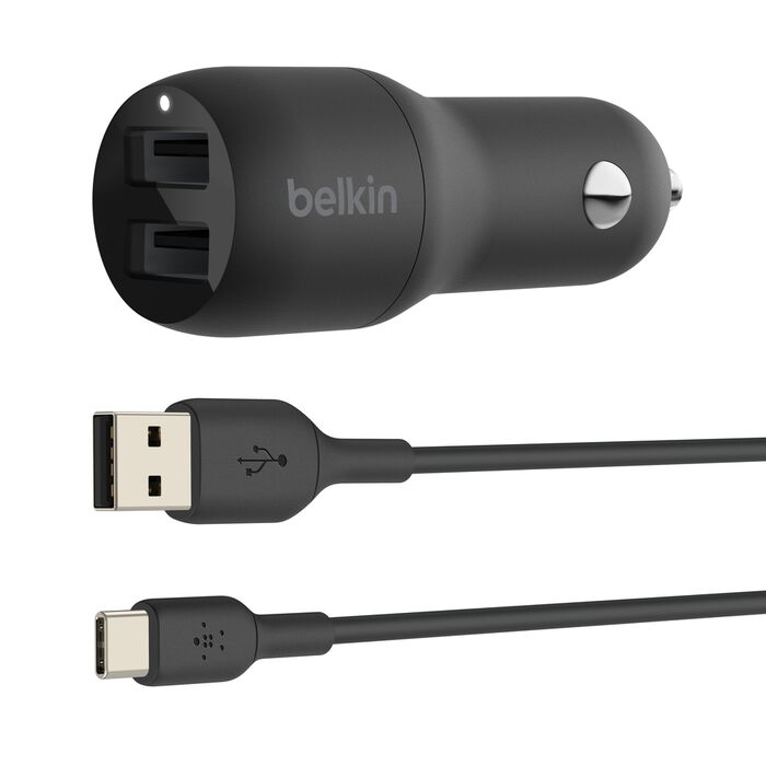 BELKIN Boost Charge Dual USB-A Car Charger – 24W, Black