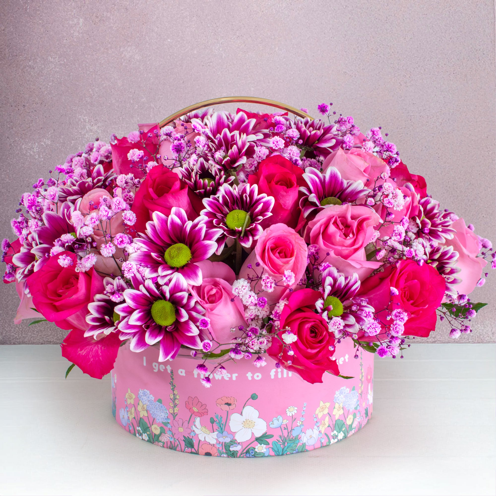 Good Cheer Flower Bouquet | Vibrant Pink & Purple Flower Basket