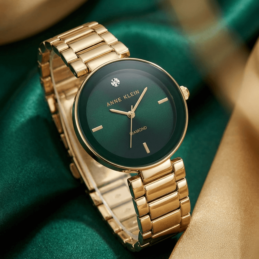 Anne Klein Emerald Dial Gold-Tone Bracelet Watch