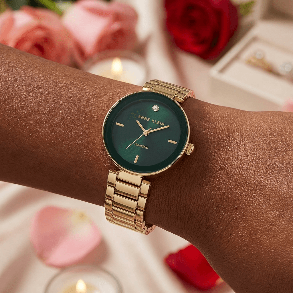 Anne Klein Emerald Dial Gold-Tone Bracelet Watch