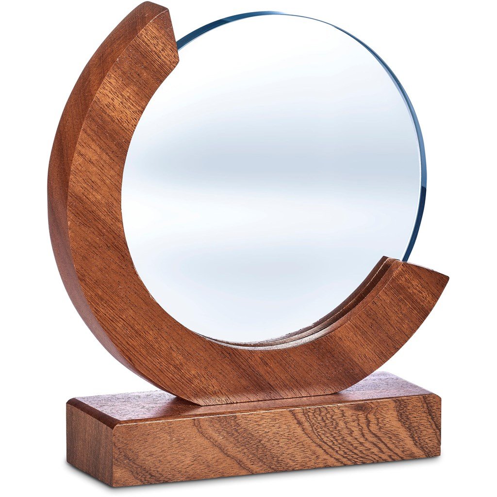 Altitude Reverence 7.9" Optical Glass & Wooden Base Engraved Recognition Award