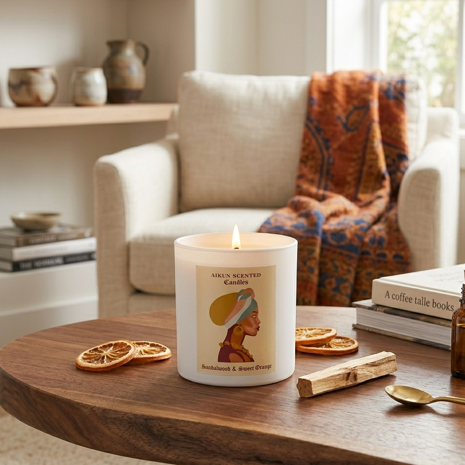 Aikun Scented Candle Jar – 400g Sandalwood & Sweet Orange Candle Jar