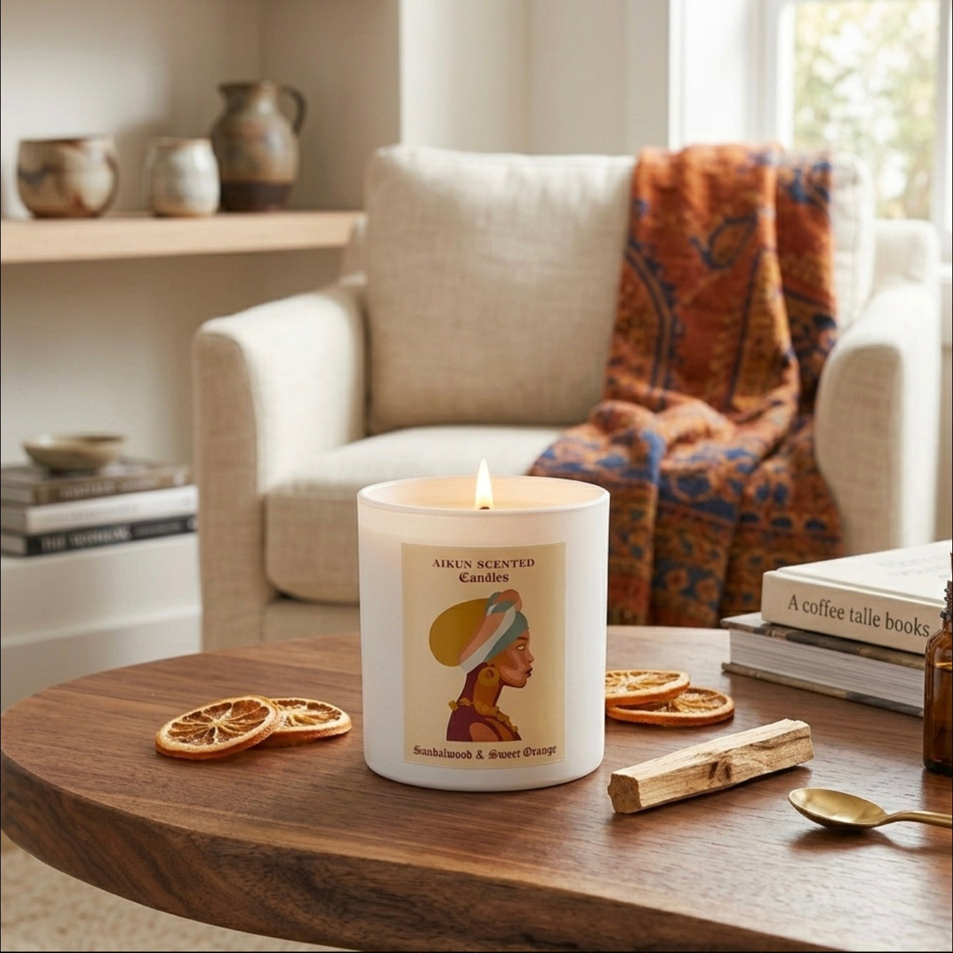 Aikun Scented Candle Jar – 400g Sandalwood & Sweet Orange Candle Jar