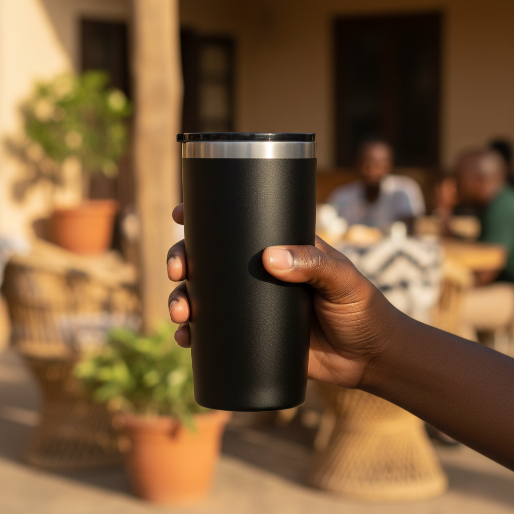 Alex Varga Bosky Stainless Steel Vacuum Insulated Tumbler – 20oz (580ml) | Powder-Coated Travel Mug with Slider Lid | Black