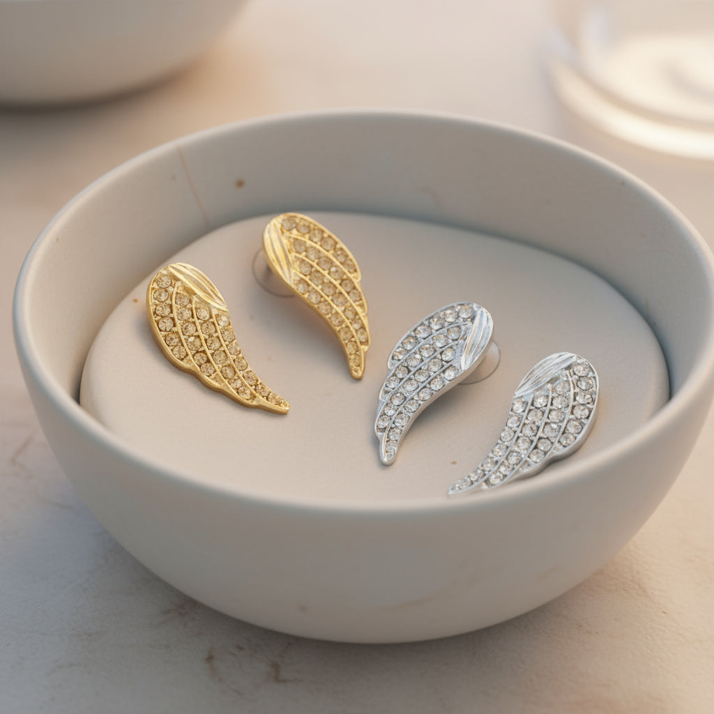 Crystal Angel Wing Studs