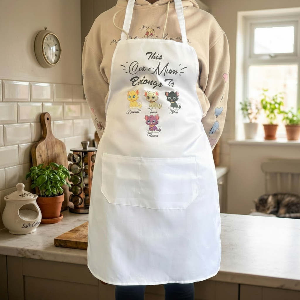 Personalised Cat Mum Apron – Custom Printable Polyester Kitchen Apron