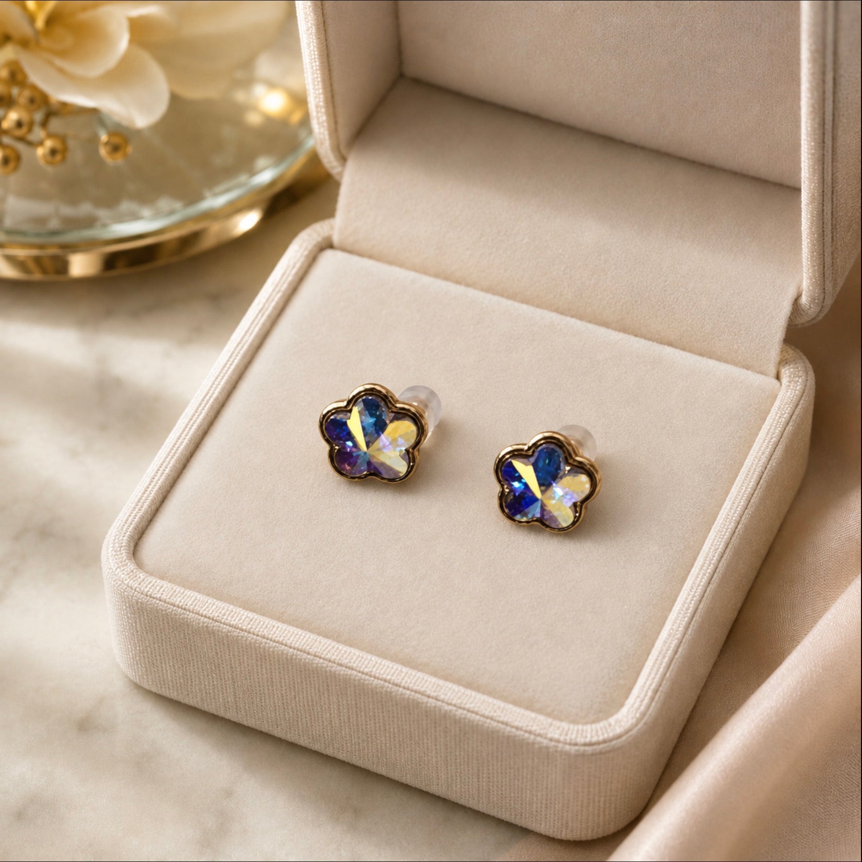 Bow Swarovski Stud Earrings – Gold Plated