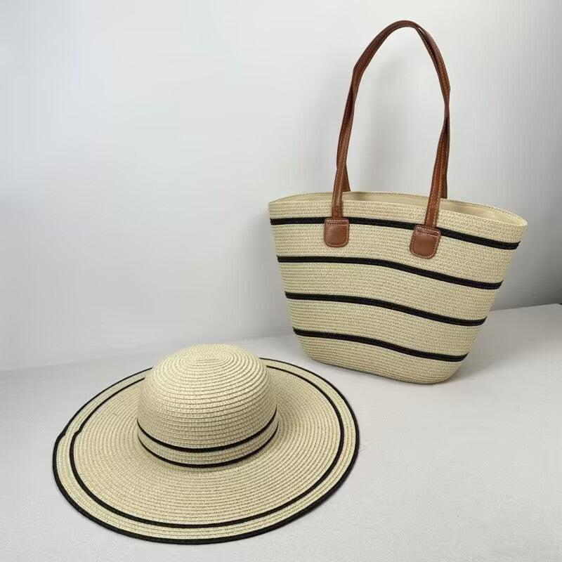 Women’s Straw Hat & Bag 2-Piece Set – 42 × 28 × 13 cm Beach Summer Set