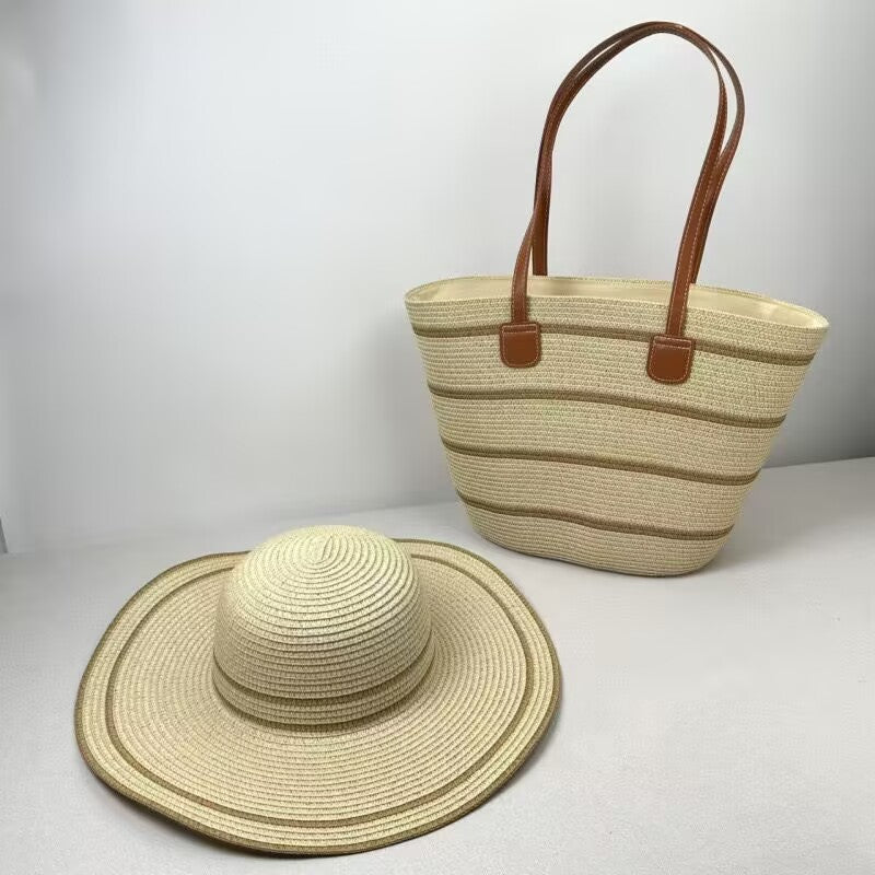 Women’s Straw Hat & Bag 2-Piece Set – 42 × 28 × 13 cm Beach Summer Set