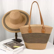 Women’s Straw Hat & Bag 2-Piece Set – 42 × 28 × 13 cm Beach Summer Set
