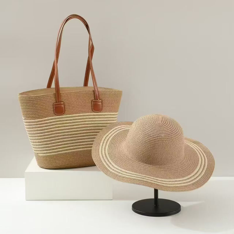 Women’s Straw Hat & Bag 2-Piece Set – 42 × 28 × 13 cm Beach Summer Set